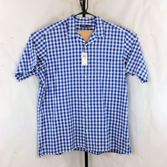 Polo Ralph Lauren Other - Polo Ralph Lauren Mens Shirt Camp Short Sleeve Plaid Blue White Sz 3XL Tall